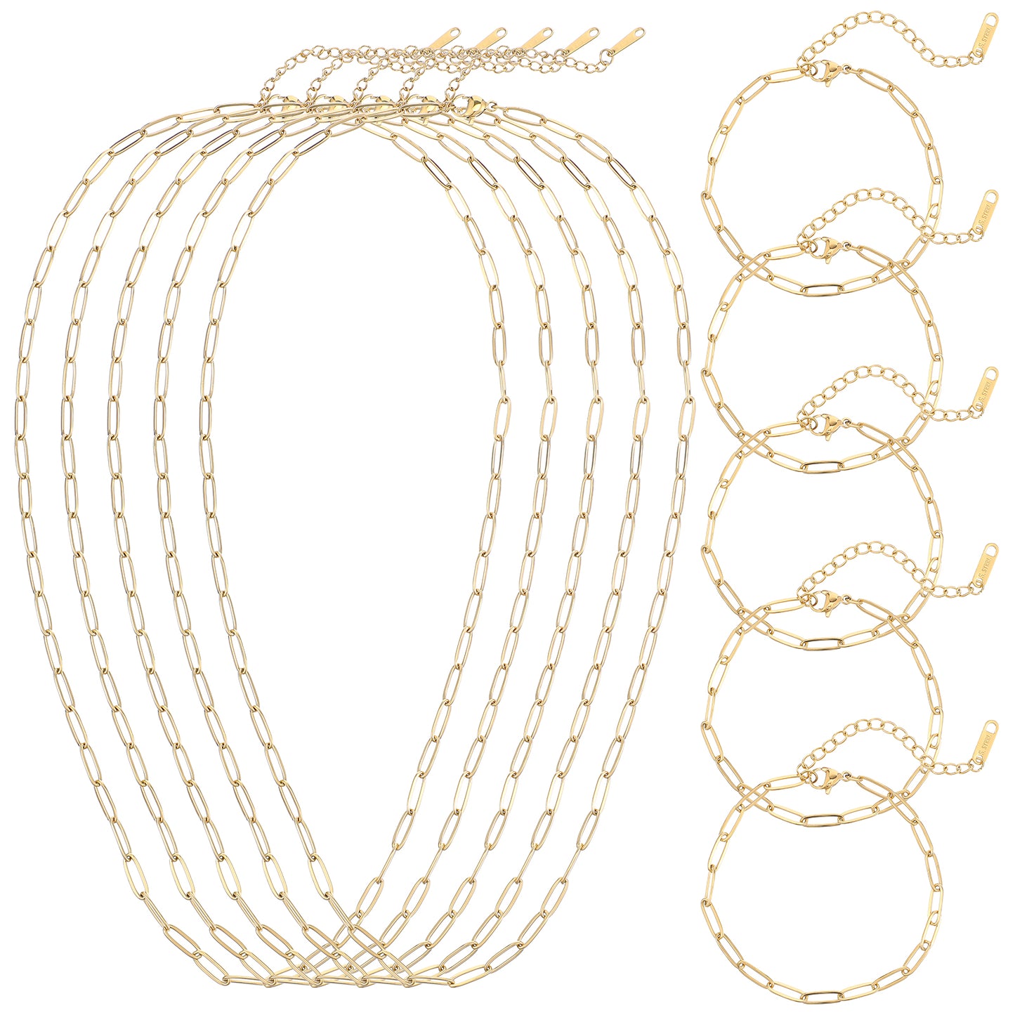 10Pcs Gold Paperclip Necklace 18Inch 18K Gold Plated Chains for Jewelry Making 5Pcs Charm Necklace Chain 5Pcs Charm Bracelet Chain Stainless Steel Necklace Chains DIY Charm Necklace Bracelet for Women
