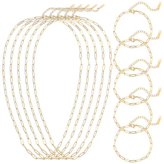 10Pcs Gold Paperclip Necklace 18Inch 18K Gold Plated Chains for Jewelry Making 5Pcs Charm Necklace Chain 5Pcs Charm Bracelet Chain Stainless Steel Necklace Chains DIY Charm Necklace Bracelet for Women