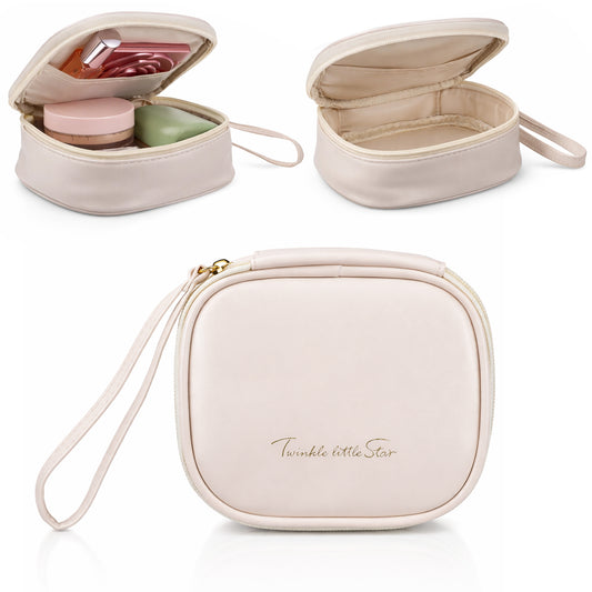 Mini Makeup Bag, PU Leather Small Cosmetic Pouch, Portable Travel Toiletry Bag with Zipper, Cute Cosmetic Bags Pouch for Women with Slip-in Pockets