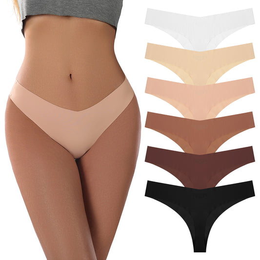 Telooco 6 Pack Seamless Thongs for Women V-neck High Waisted Thong Stretch Breathable Invisible Thongs Sexy Underwear Panties Multipack (6 Colors, M)