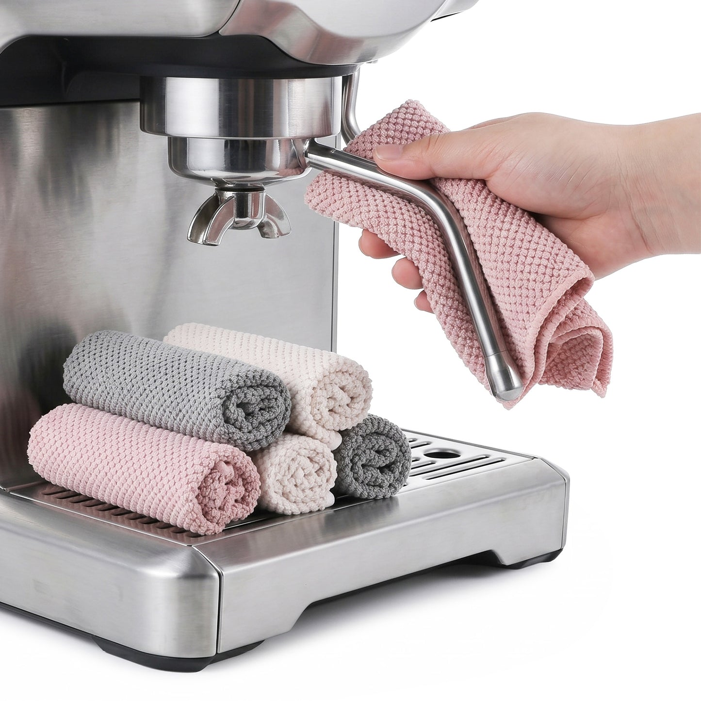 6 Pcs Waffle Weave Microfiber Towel, Professional Barista Towels Coffee Cleaning Accessories, Washable Microfiber Dish Cloths, Reusable Kitchen Towels for Espresso Machine Steam Wand Countertops