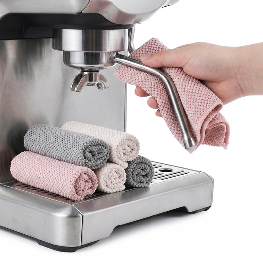 6 Pcs Waffle Weave Microfiber Towel, Professional Barista Towels Coffee Cleaning Accessories, Washable Microfiber Dish Cloths, Reusable Kitchen Towels for Espresso Machine Steam Wand Countertops