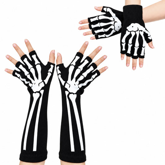 Gemoioio 2Pairs Skeleton Gloves for Halloween Accessories