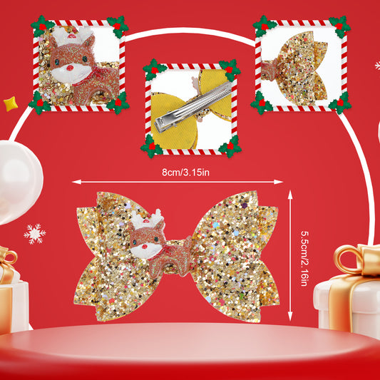 8 Pcs Christmas Bow Hair Clips Christmas Glitter Sequins Alligator Clips Santa Claus Christmas Tree Snowflower Elk Bow Hair Barrettes Christmas Hair Accessories Party Favors Gifts for Girls Women