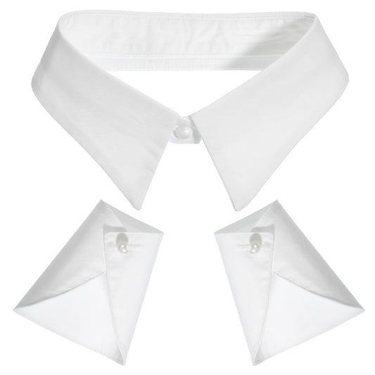 Tucnoeu Women Detachable False Collar And Cuffs Set, White Cotton Fake Shirt Collar, Versatile Accessory For Blouses