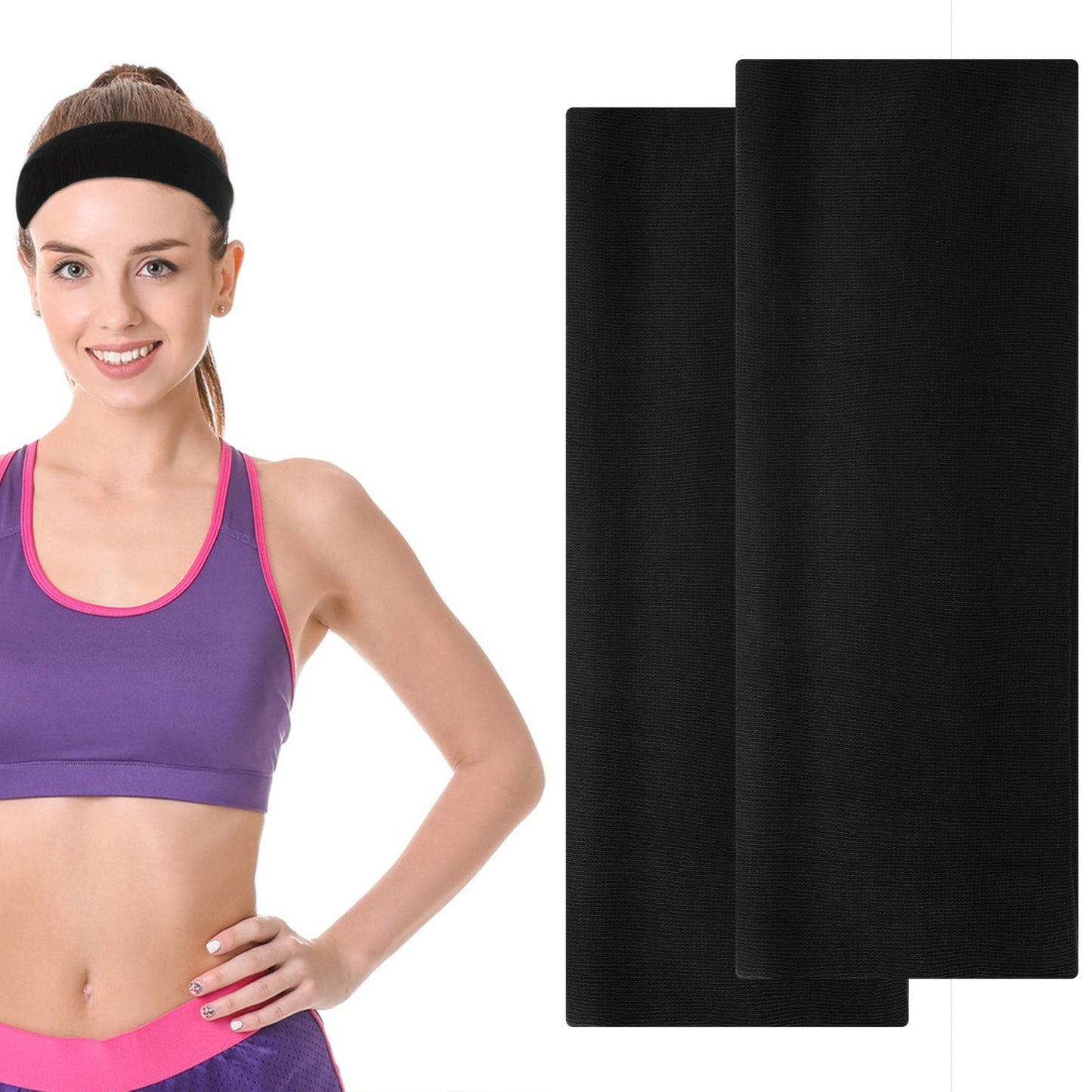 Telooco 2 Pcs 6.5cm Wide Headbands for Women, Cotton Soft Elastic Headband, Non-Slip Sweat-Absorbent Black Thick Head Scarfs, Gym Yoga Headband for Women Girls