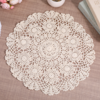 Vintage Crochet Lace Doilies - 15.5 Inch Large Handmade Cotton Lace Placemat, Round Bohemian Crochet Tablecloth for Farmhouse, Wedding, Party & Dining Room Decoration (Beige)