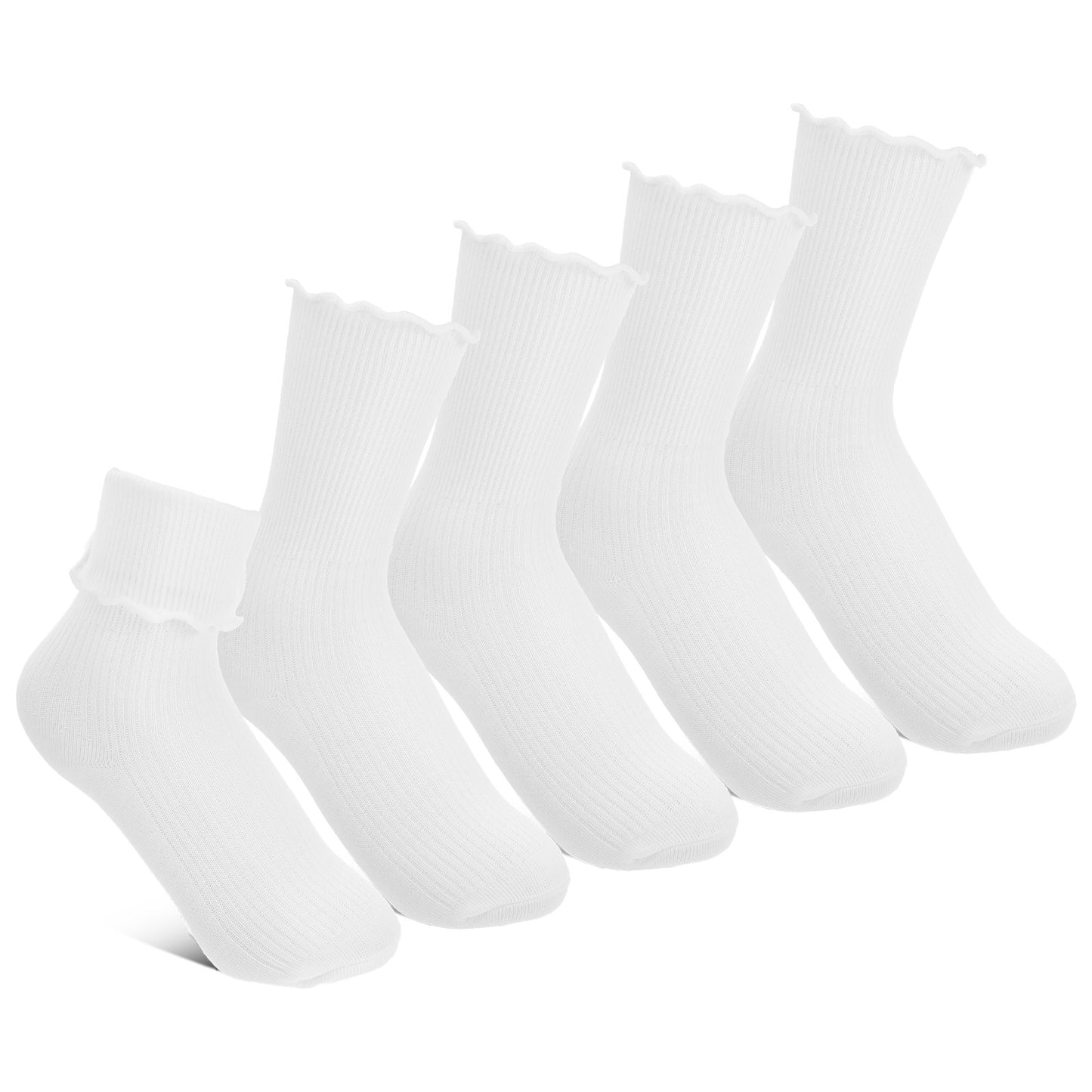 Meyeyaia 5 Pairs girls ruffle socks 8-10 years old,white ruffle socks girls, Soft Cotton Uniform Dress Socks