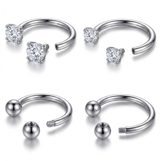 HekouJiub 4Pcs Horseshoe Septum Ring, Stainless Steel 16G 8mm/10mm
