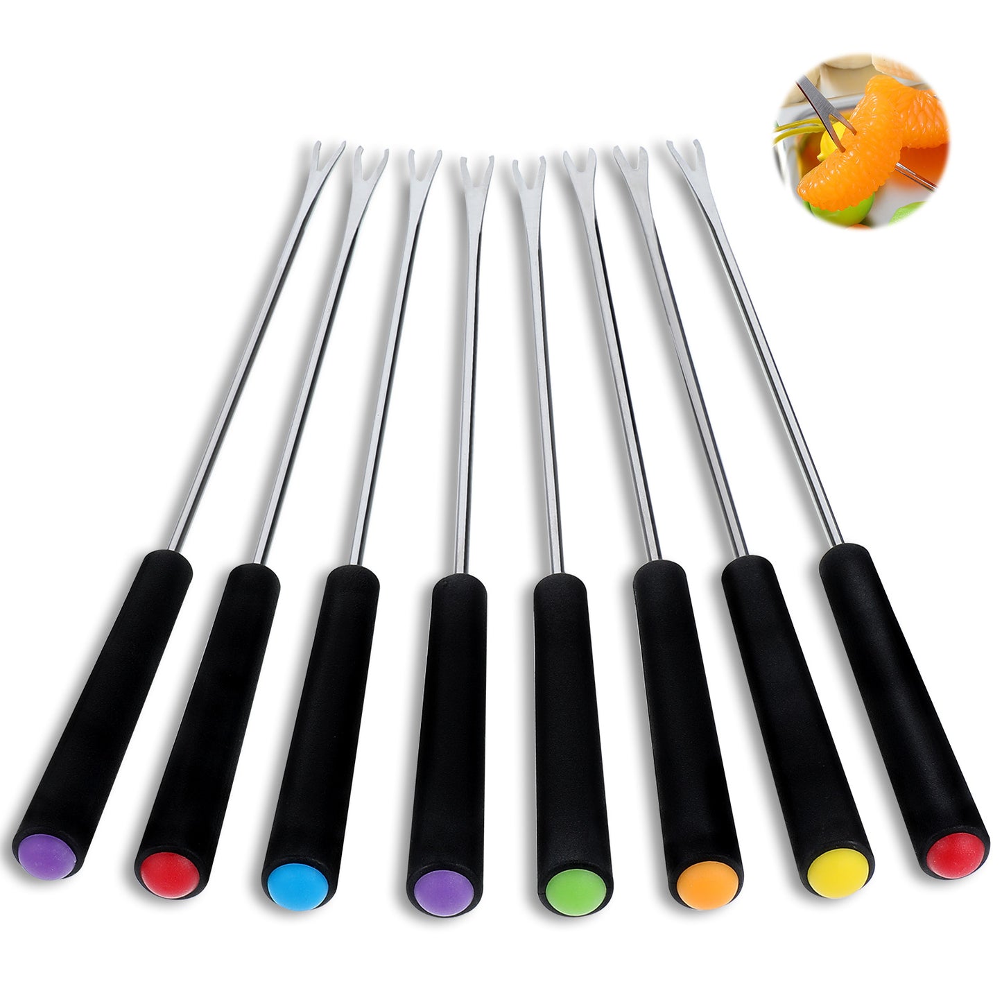 8pcs 9.4 Inch Stainless Steel Fondue Forks with Heat Resistant Handle,Color Coding Fondue Fork Sticks for Cheese Chocolate Roast Marshmallows Dessert Meat
