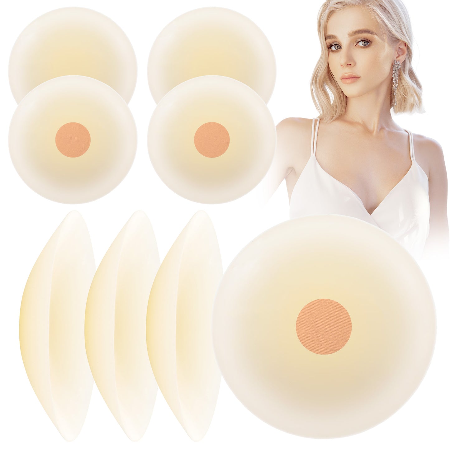 Josojoou Nipple Covers No Show, 4 Pairs Reusable Sticky Adhesive Silicone Nipple Pasties Bras for Women, Invisible Silicone Breast Petals
