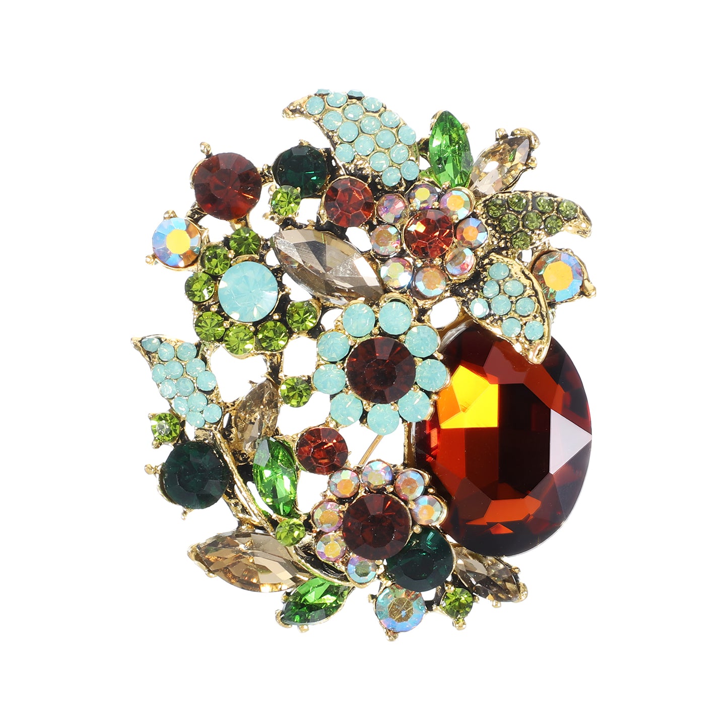 Rhinestone Glitter Flower Brooch Pin, Crystal Elegant Flower Badge Brooches, Vintage Crystal Flowers Bouquet Pin for Clothes Dress Hats Bags Accessory