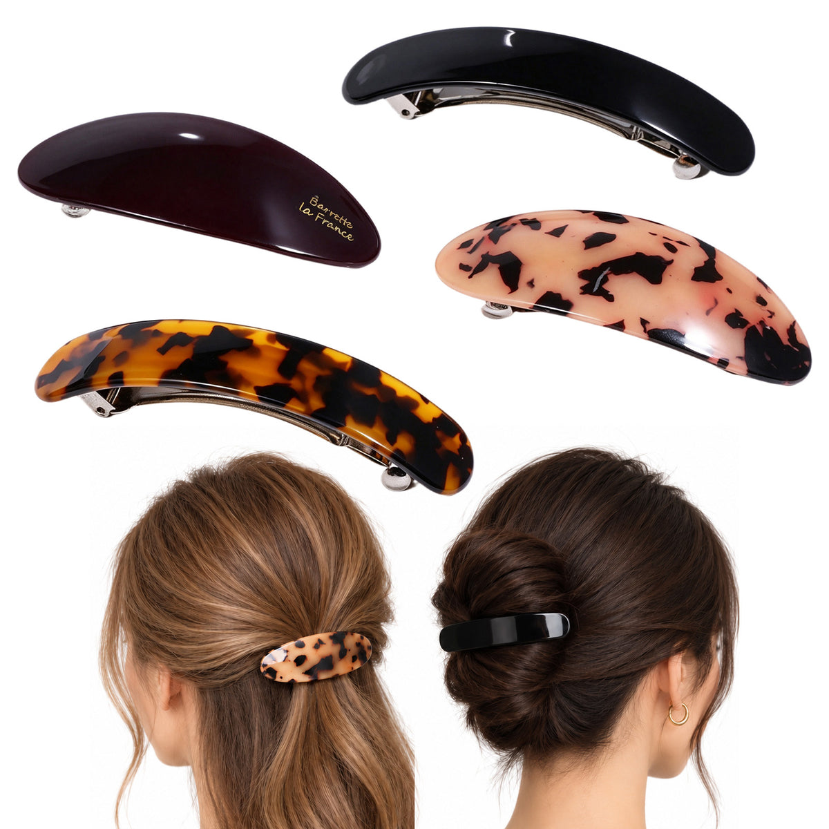 4Pcs French Barrette Hair Clips, Large Acetate Ponytail French Barrette