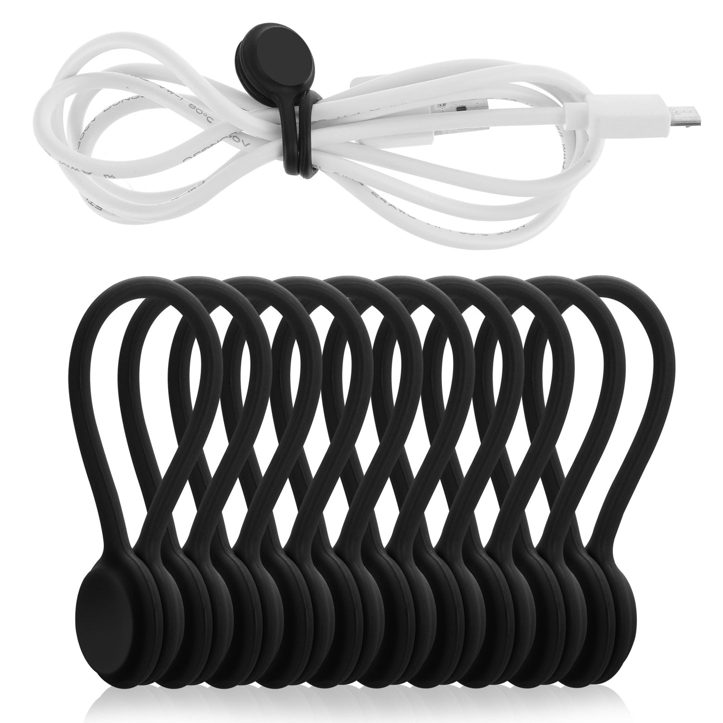 Magnetic Cable Ties, Reusable Cable Organizers, Silicone Cord Wraps for Earbuds, USB Cables, Office, Home, School Organization