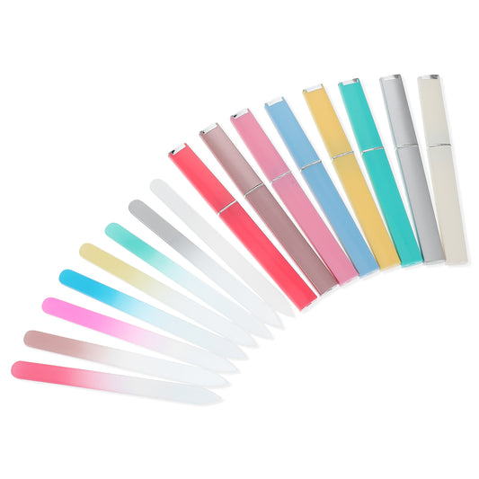 8 Pack Glass Nail File Set with Case, Gradient Colors, Double Sided, for Natural Nails, Stocking Stuffers, Gifts for Women, Teens, Adults