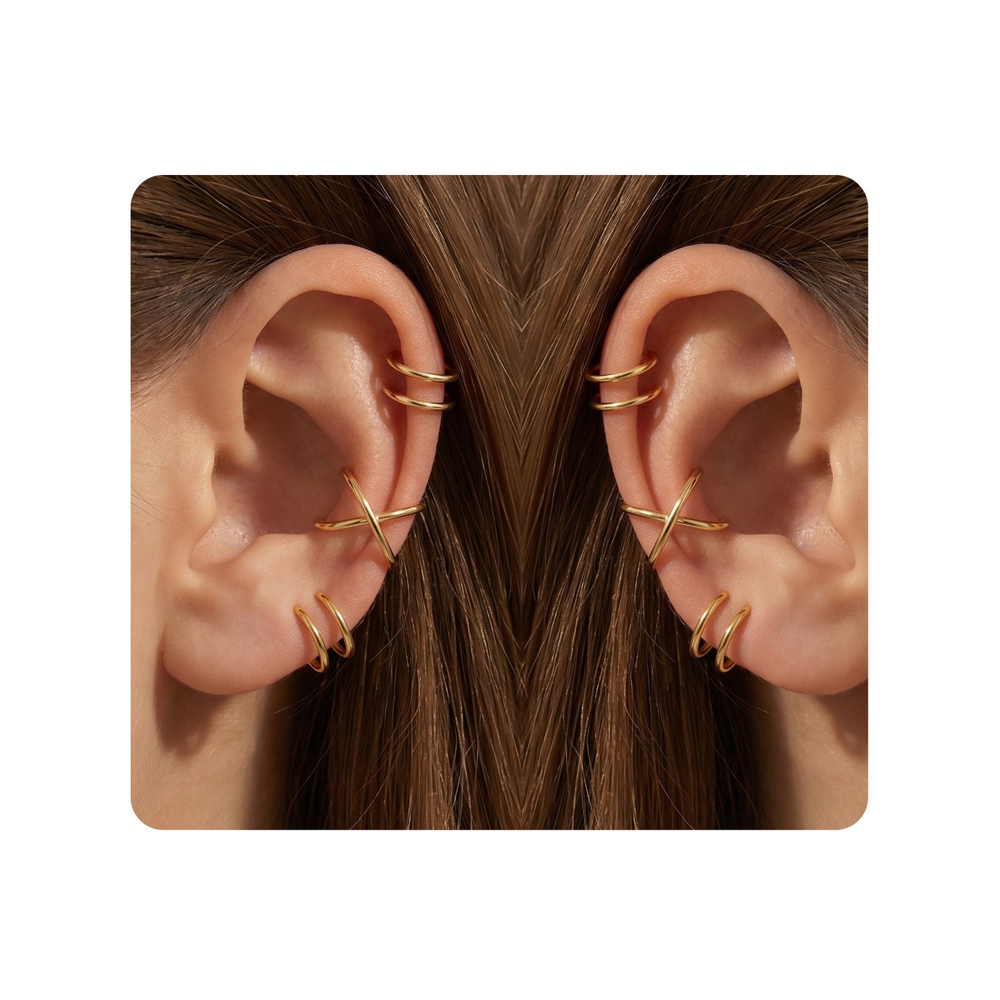 3Pcs Non Piercing Ear Cuffs 14K Gold Plated, Adjustable Clip On Cartilage Earrings Set for Women, Trendy Fake Earring Jewelry Gifts for Birthday Christmas