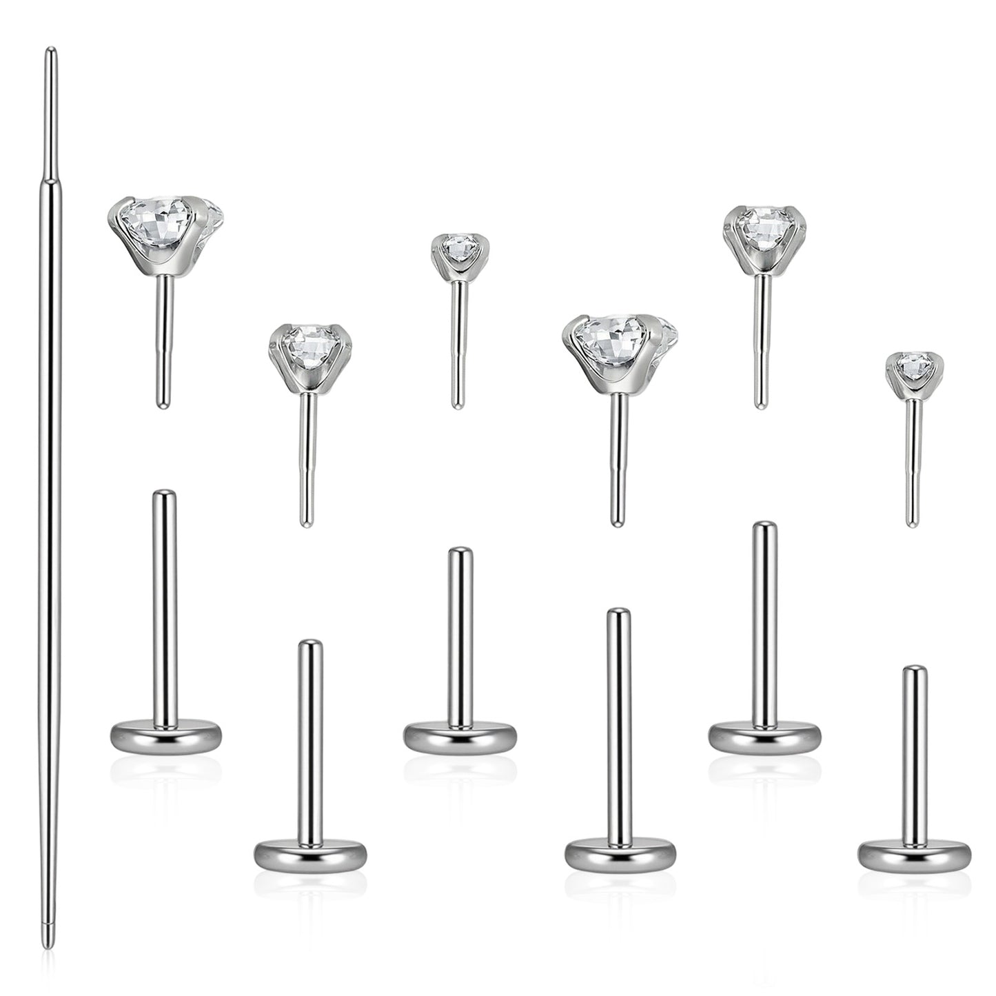 Neyauo 20G Flat Back Earrings Stud Nose Ring Stainless Steel Internal Thread Nose Stud Tragus Labret Cartilage Lip Body Piercing Jewelry for Women Men(Silver)