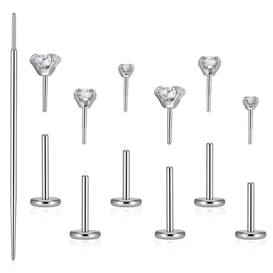 Neyauo 20G Flat Back Earrings Stud Nose Ring Stainless Steel Internal Thread Nose Stud Tragus Labret Cartilage Lip Body Piercing Jewelry for Women Men(Silver)