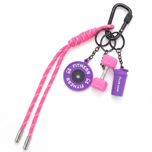 DIVINA VITAE Dumbbell Keychain for Gym Cute Fitness Key Ring for Women Men Mini Car Keychain for Bags Silicone Key Chain(Pink & Purple)