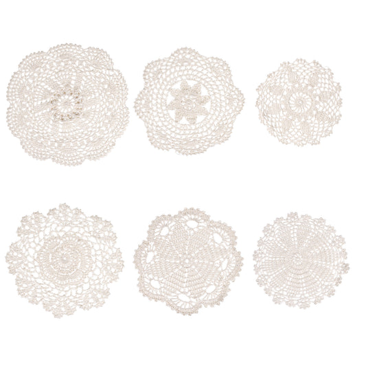 6PCS White Vintage Doilies for Tables, Hand-Crocheted Cotton Lace Doilies, Circular Lace Crochet Doilie,Vintage Tablecloth, for Wedding Receptions, Restaurants and Birthday Party Decorations