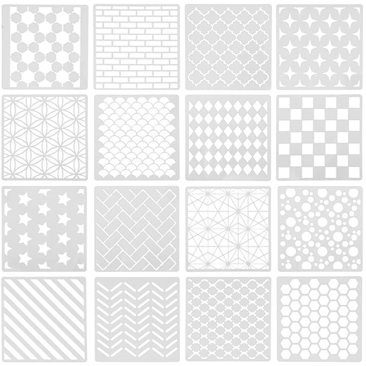 Lusofie 16Pcs Geometric Stencils 6" x 6" Paint Stencils Dots Star Honeycomb Stencil Brick, Reusable Stencils for Painting on Wood Card Canvas Spray Paint Scrapbooking