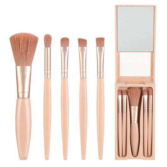 Travel Makeup Brush Set 5Pcs Mini Makeup Brushes Foundation Powder Concealers Eye Shadows Blush Brushes Profesional Cosmetic Tools with Case Mirror