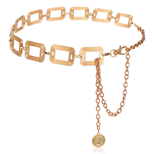 gold waist chain belt Metal Square gold chain belt Adjustable Vintage plus size chain belts for women For Dresses And Outfits
