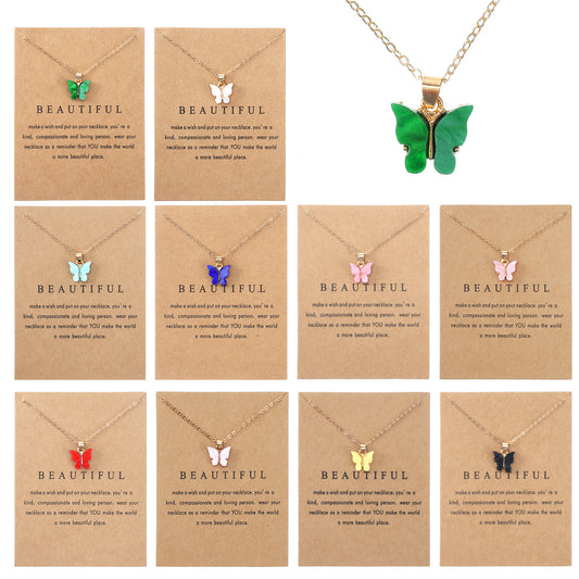 10 Pcs Dainty Colorful Butterfly Pendant Necklace Set, Cute Colorful Acrylic Butterfly Choker & Layered Chain Jewelry, Bohemian Acrylic Butterflies Chain Necklace Cute Jewelry Valentine's Day Gift