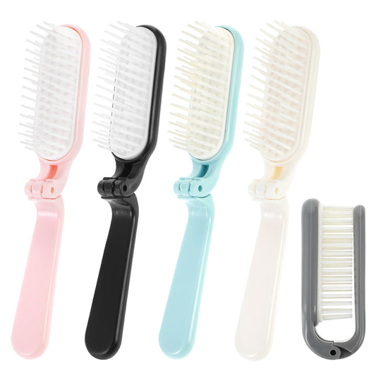 Lusofie 5Pcs Folding Hair Brush Foldable Mini Brush for Hair, Compact Hair Brush Travel Hairbrush for Thin Thick Curly Straight Wet Dry Hair Women Girls Size for Handbag