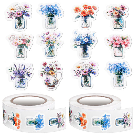 1000 Pcs Floral Stickers, Colorful Flower Decals 10 Styles of Floral Sticker Roll Flower Stickers for Scrapbooking, Suitable for Envelopes, Scrapbooks, Wedding Invitations and Other Decorations