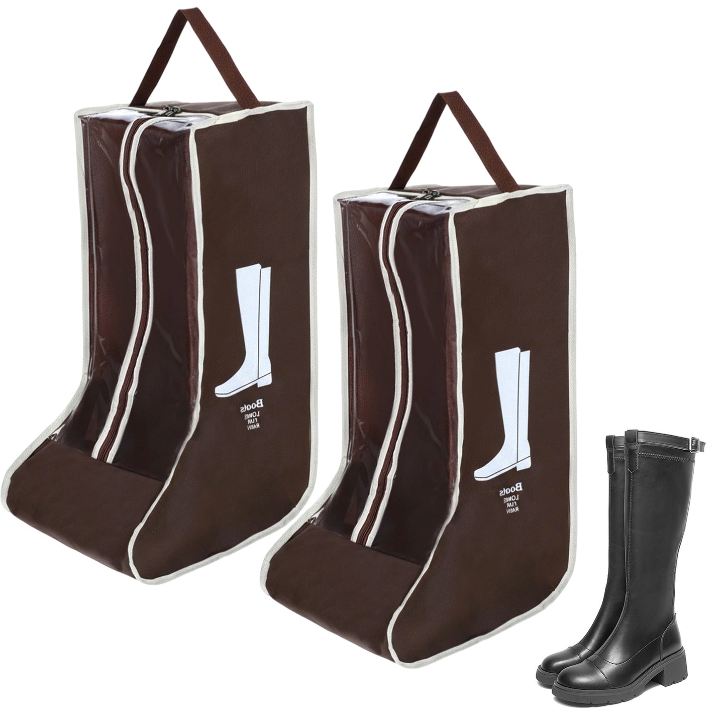 Tall Boots Storage Bag, Waterproof Boot Protector, Portable Shoe Organizer, 2 Pack Brown Polyester Boot Bags