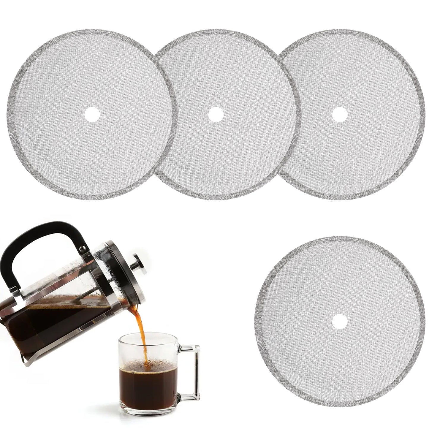 French Press Filters Replacement Mesh, 4 Pcs Stainless Steel Replacement Screen, Compatible with 48oz Stanley French Press Coffee Maker