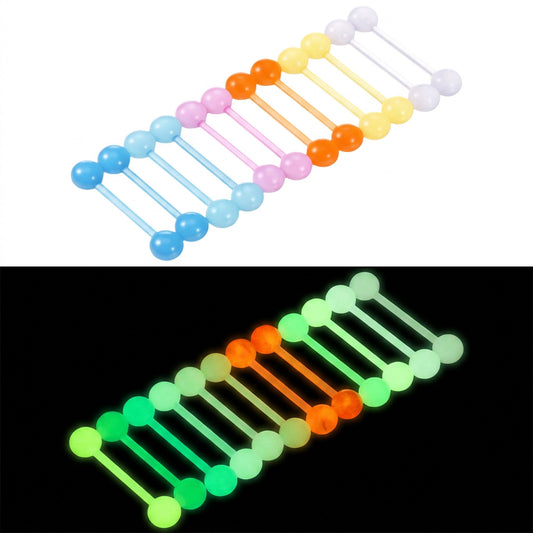 Lusofie 14G 16mm Glow in Dark Straight Tongue Rings, Flexible Acrylic Nipple Ring, Body Piercing Jewelry for Women Men - 12 Pairs (Multi Color)