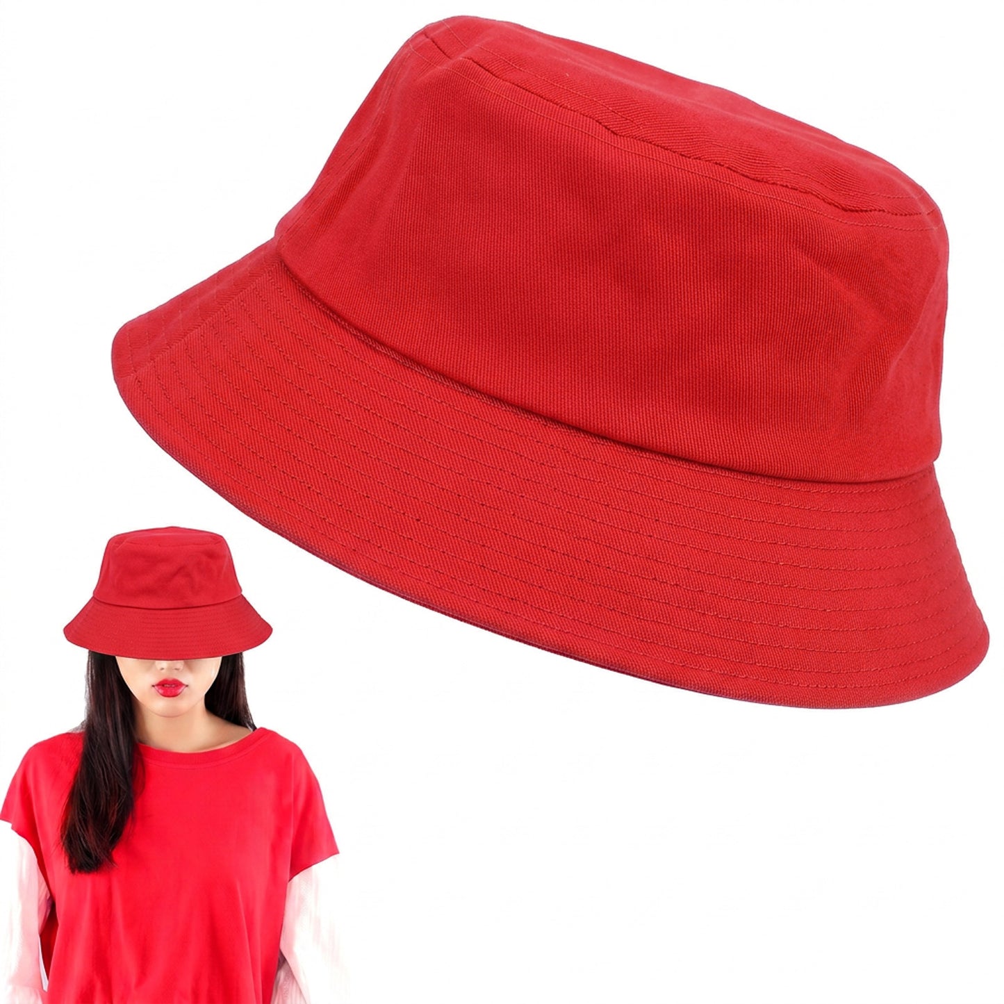 Yolev Unisex Bucket Hat for Women Men, Breathable Cotton Sun Hat with UV Protection, Packable Outdoor Cap for Fishing Hiking Camping (Red)