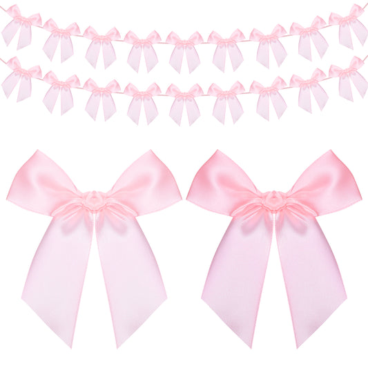 Telooco 2pcs Pink Bow Garland Bow Garland Bows Banner Pink Ribbon Party Decorations for Birthday Party Decor Bridal Shower Wedding Favors Engagement Baby Shower Supplies