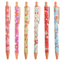 Tucnoeu 6 pcs Floral Art Ballpoint Pens, Click Retractable Ballpoint Pens, Fancy Metal Flower Ballpoints Pen for Teacher, School, Office, Birthday, Back to School Season Gifts