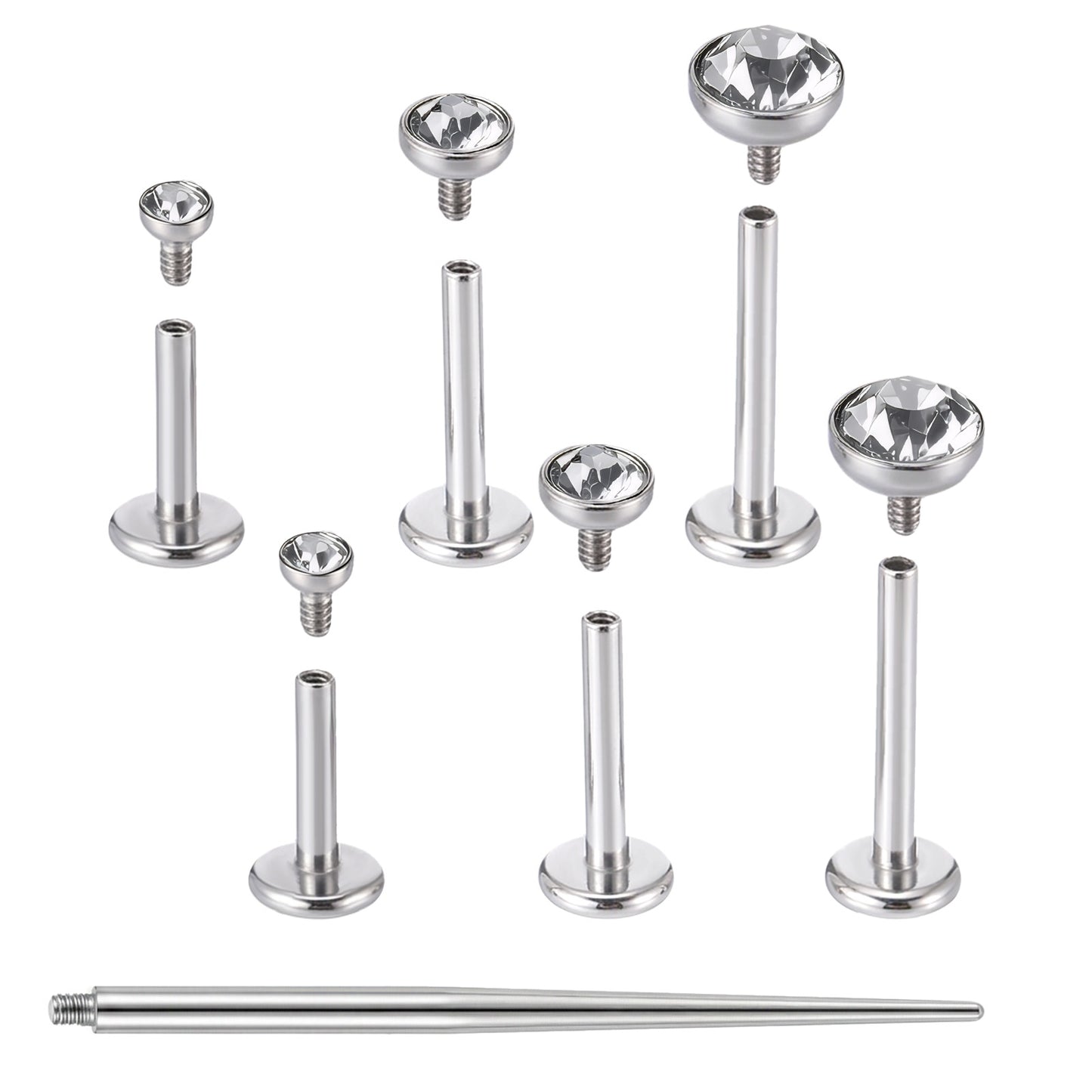 Lusofie 6Pcs Titanium 20/18/16G Internally Threaded Flat Back Stud Earrings Nose Rings Lip Medusa Monroe Labret 6/8/10mm - Women Men lip piercing jewelry Short/Long Bar Piercing Jewelry with Taper