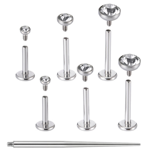 Lusofie 6Pcs Titanium 20/18/16G Internally Threaded Flat Back Stud Earrings Nose Rings Lip Medusa Monroe Labret 6/8/10mm - Women Men lip piercing jewelry Short/Long Bar Piercing Jewelry with Taper