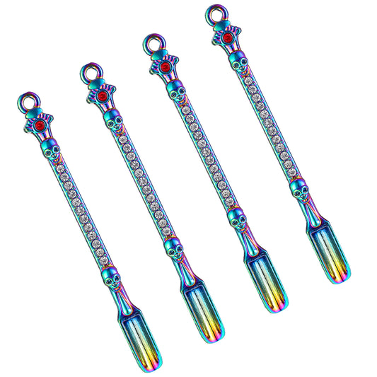 Lusofie 4 Pcs Mini Spoons with Crystal Pendant Small Spoons Metal Tiny Spoon Necklace for Filling Small Bottles to Scoop Spices as Pendant Jewelry Shovel Spoon(Colorful)