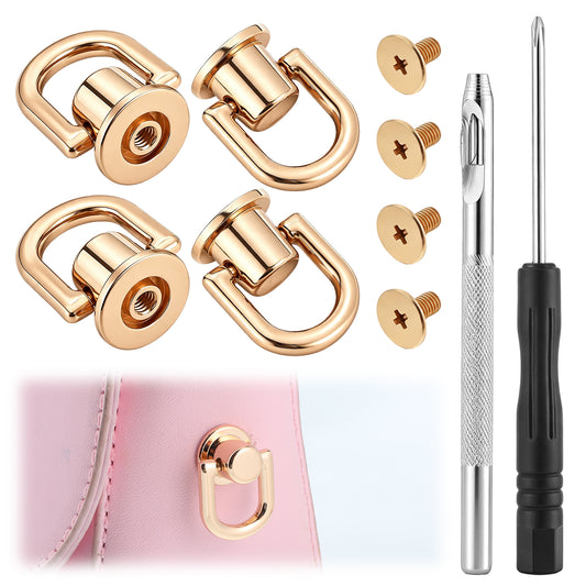 Gemoioio 4 Pcs Gold Rotatable D Rings Rivets Set for Leather Purse