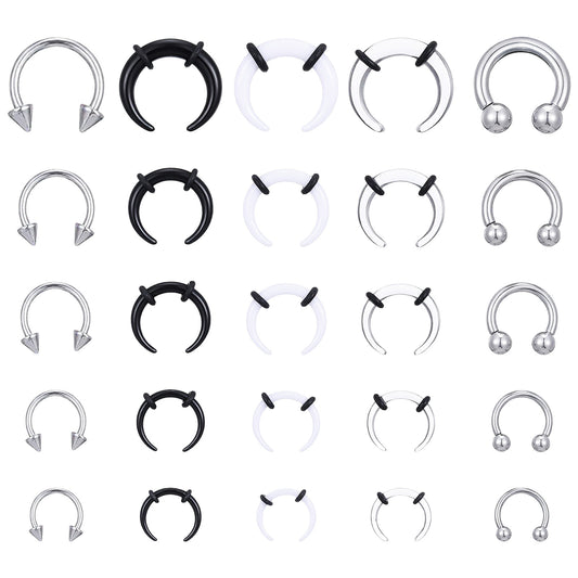 Yolev 25Pcs Septum Pincher Tapers Rings Acrylic Stainless Steel Septum Stretching Kit 16G-6G C Shape Horseshoe Septum Rings Piercing Jewelry Nose Rings Ear Cartilage Tapers for Ears Women Men