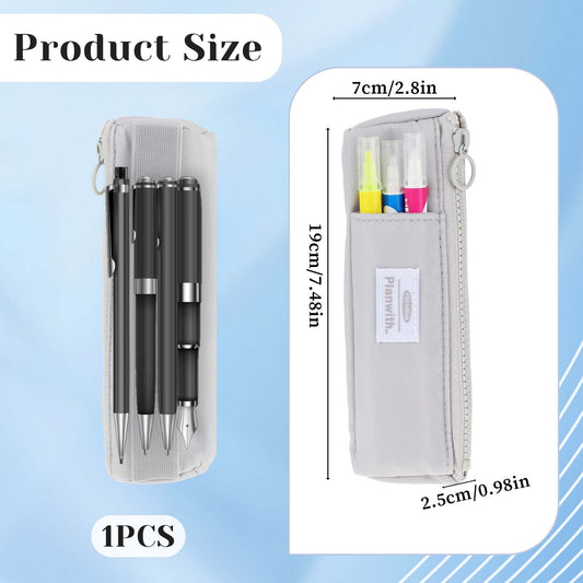 Elastic Pen Holder for Notebook, Zipper Notebook Pencil Pouch Small Pencil Holder Pouch with Adjustable Elastic Band Slim Pencils Bag Journal Pen Holders for Office Home Stationary Supplies(Gray)