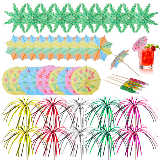 Drink Umbrellas Cocktail Picks, Firework Drink Stirrers Coconut Palm Umbrellas, Tropical Cocktail Sticks Drink Umbrella for Fruit Drinks Hawaiian Party Decorations Cocktail Accessories