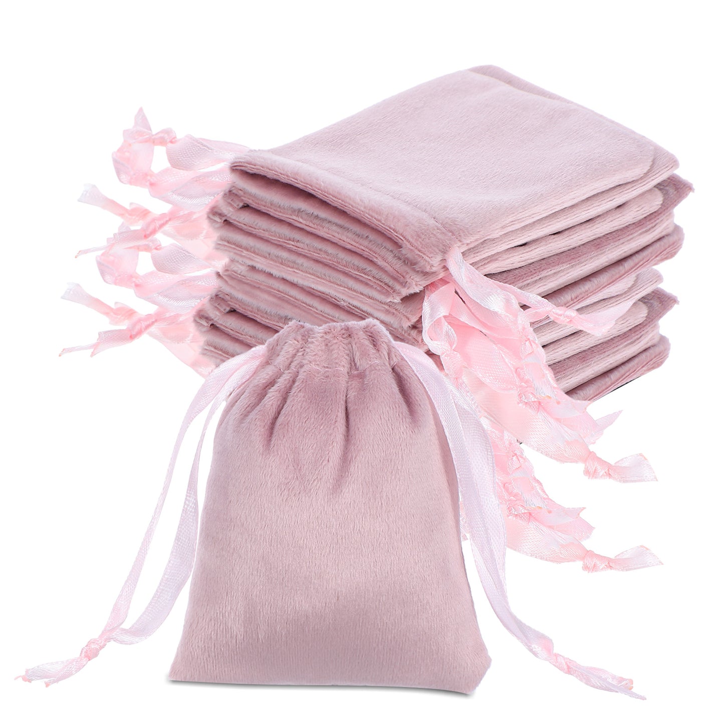 12Pcs Velvet Pouch, 3x4 Inches Pink Small Drawstring Pouch Glossy Velvet Jewellery Bags for Wedding Party Favor Christmas DIY Crafts