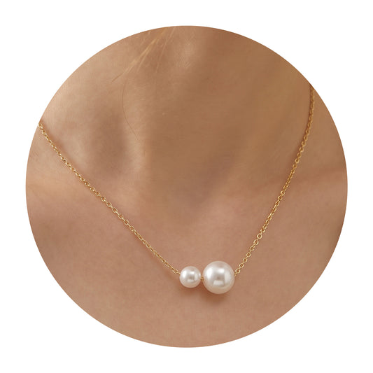 HekouJiub Gold and Pearl Necklace, 14k Gold Plated Pearl Pendant Necklace, Simple Dainty Pearls Necklaces, Fashionable Wedding and Birthday Jewelry