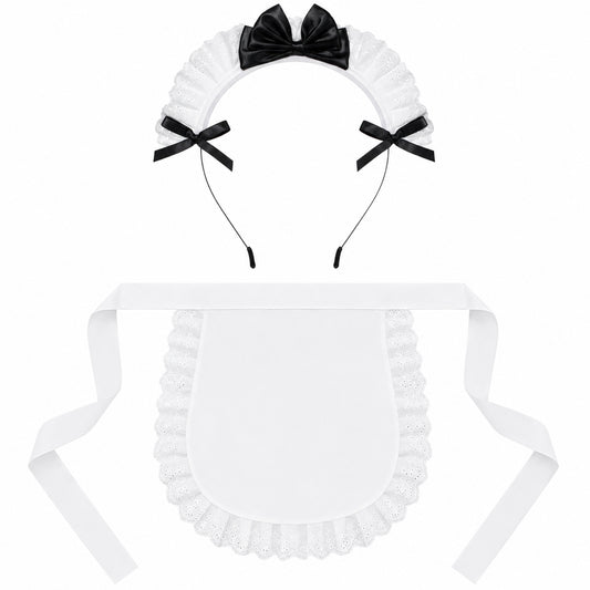 Yykazqe White Waist Apron with French Headdress Colonial Costume Set
