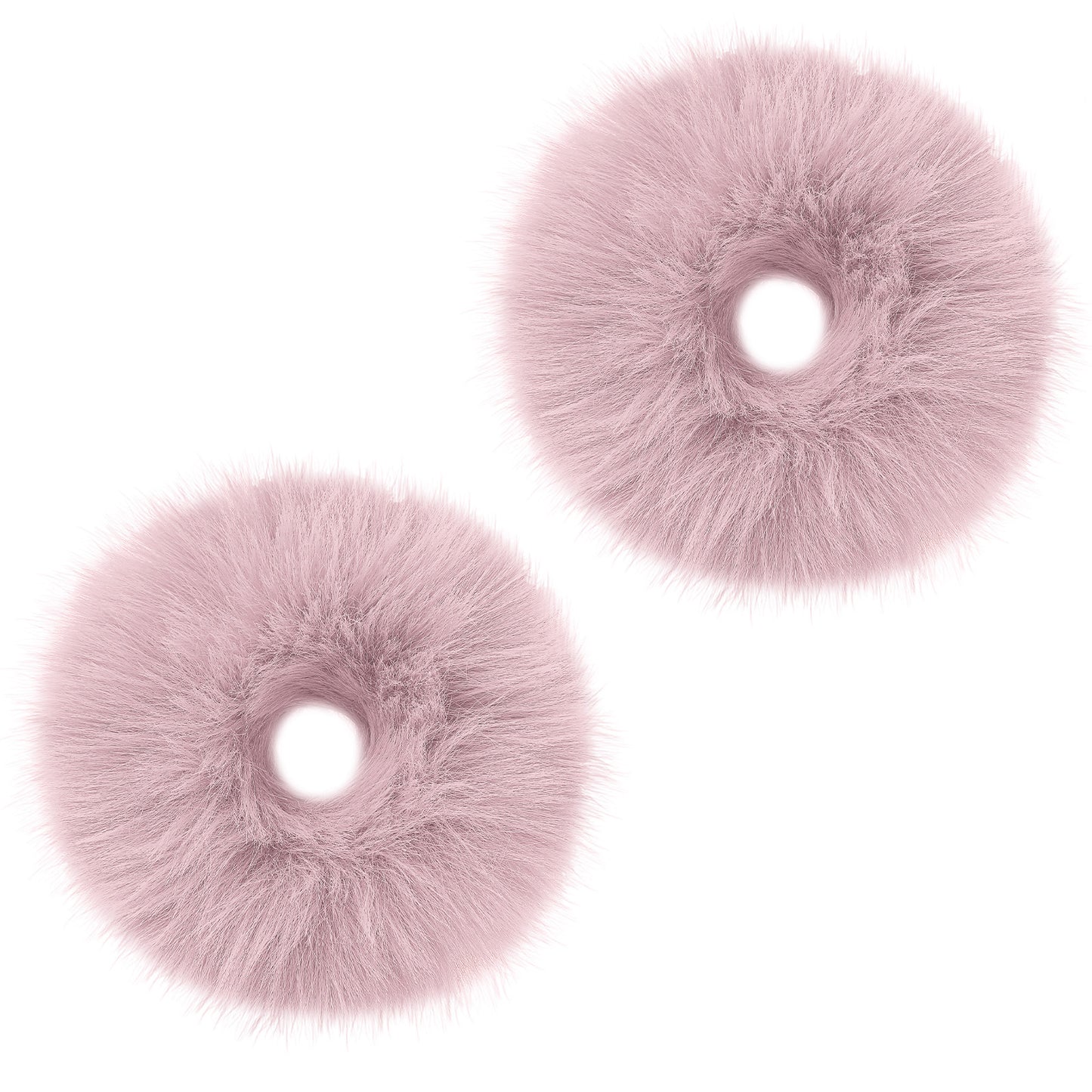 Lusofie 2Pcs Pale Pink, Pompom Hair Tie Furry Faux Rabbit Fur Fuzzy Scrunchies, Pale Pink Fuzzy Hair Ties Baby Hairs Ties Ponytail Holders Pom for Girl Women