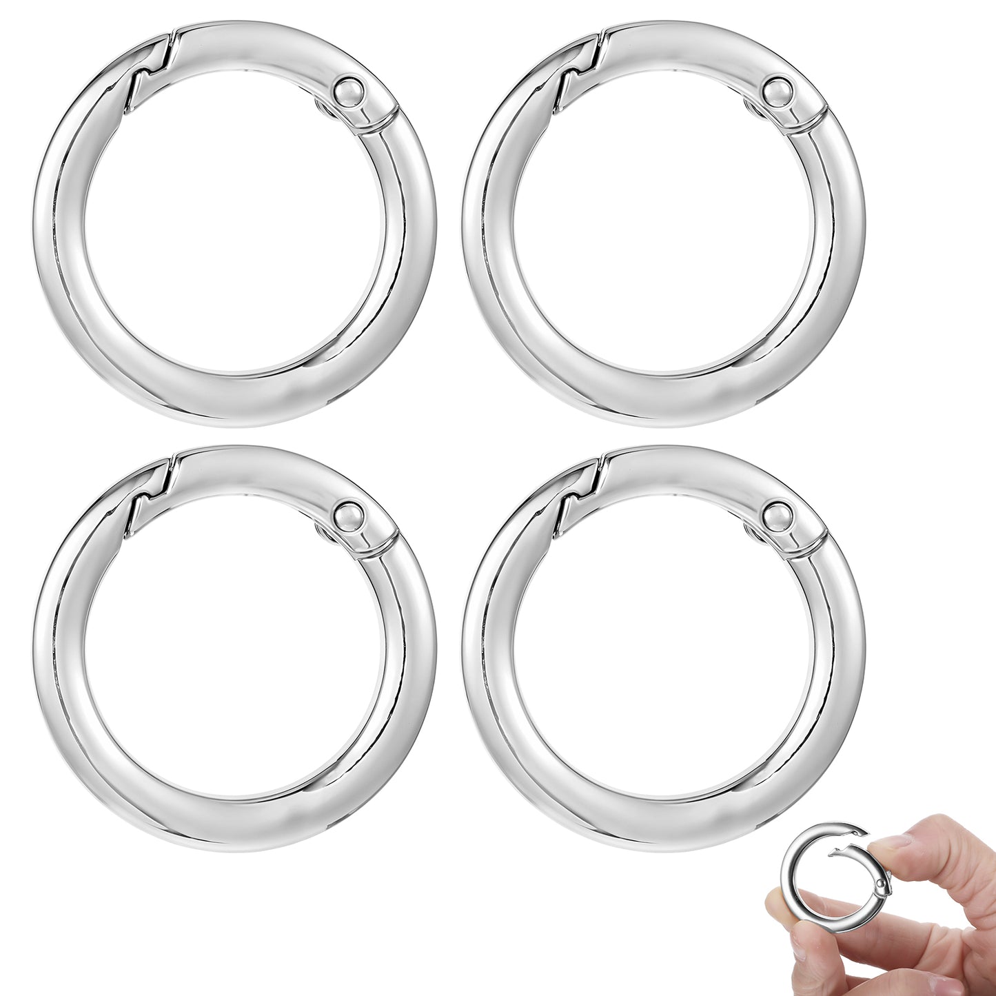 Tucnoeu 2 Pcs O Ring for Purse Strap, 1 Inch Spring Rings for Handbag & Keys, Durable Zinc Alloy Metal, Gold(Silver)