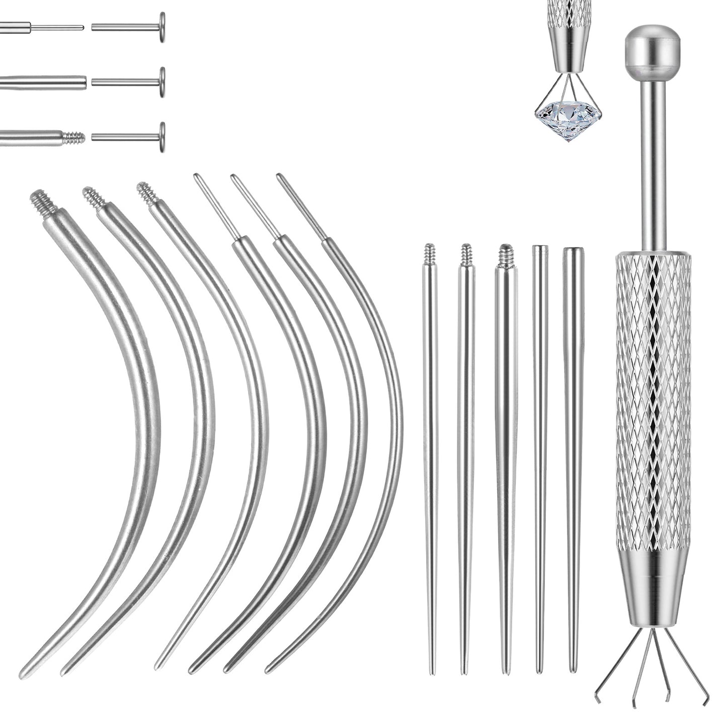 Piercing Ball Grabber And Taper Insertion Tool Kit, 12 PCS Stainless Steel Piercing Tools For Internal External Threadless Jewelry, 14G 16G 18G 20G Gauge, Nose Studs Tragus Helix Conch Cartilage
