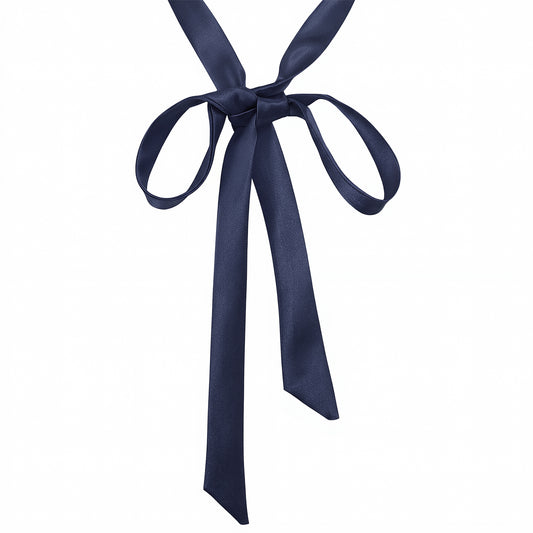 Josojoou Bow Tie for Women, Self Tie Satin Ribbon Bow Ties Thin Folding Bowties Accessory for School Uniforms Wedding Party(Navy)